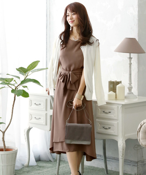 PourVous(プールヴー)の「結婚式 ワンピースドレスアシンメトリー ミモレ丈&ノースリーブ 大きいサイズ フォーマル オケージョンドレス お呼ばれ 二次会 成人式 (ドレス・レディース・ネイビー/モカ/カーキ・4L/S/M/L/XL/XXL)」の10枚目の写真