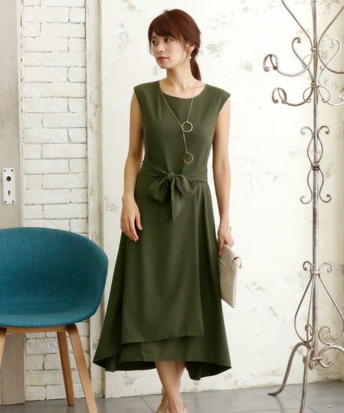 PourVous(プールヴー)の「結婚式 ワンピースドレスアシンメトリー ミモレ丈&ノースリーブ 大きいサイズ フォーマル オケージョンドレス お呼ばれ 二次会 成人式 (ドレス・レディース・ネイビー/モカ/カーキ・4L/S/M/L/XL/XXL)」の11枚目の写真