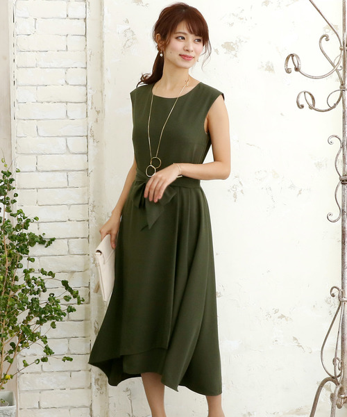 PourVous(プールヴー)の「結婚式 ワンピースドレスアシンメトリー ミモレ丈&ノースリーブ 大きいサイズ フォーマル オケージョンドレス お呼ばれ 二次会 成人式 (ドレス・レディース・ネイビー/モカ/カーキ・4L/S/M/L/XL/XXL)」の15枚目の写真