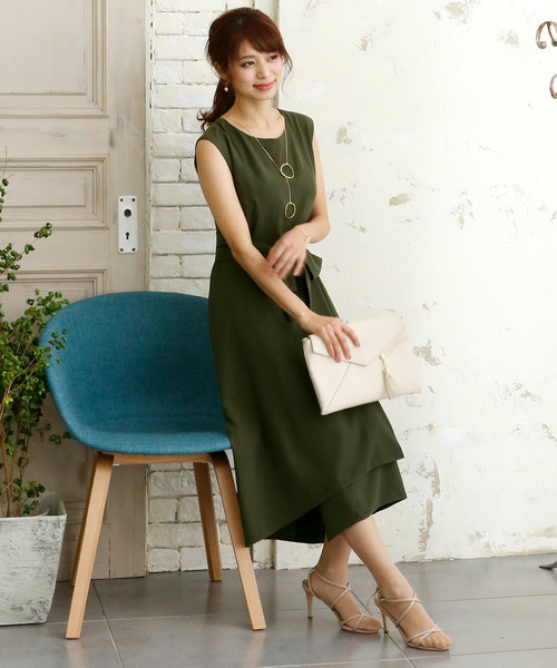 PourVous(プールヴー)の「結婚式 ワンピースドレスアシンメトリー ミモレ丈&ノースリーブ 大きいサイズ フォーマル オケージョンドレス お呼ばれ 二次会 成人式 (ドレス・レディース・ネイビー/モカ/カーキ・4L/S/M/L/XL/XXL)」の17枚目の写真