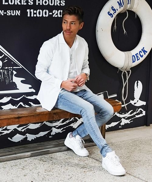 GOSTAR DE FUGA（ゴスタール ジフーガ）の「長袖シアサッカーシャツ（シャツ/ブラウス・メンズ・ホワイト×ネイビー/カーキ/ネイビー/ホワイト・M/L/XL）」の2枚目の写真