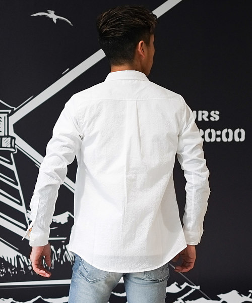 GOSTAR DE FUGA（ゴスタール ジフーガ）の「長袖シアサッカーシャツ（シャツ/ブラウス・メンズ・ホワイト×ネイビー/カーキ/ネイビー/ホワイト・M/L/XL）」の12枚目の写真