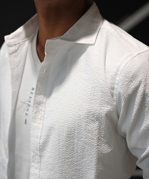 GOSTAR DE FUGA（ゴスタール ジフーガ）の「長袖シアサッカーシャツ（シャツ/ブラウス・メンズ・ホワイト×ネイビー/カーキ/ネイビー/ホワイト・M/L/XL）」の15枚目の写真
