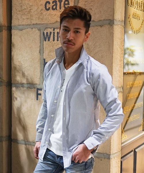 GOSTAR DE FUGA（ゴスタール ジフーガ）の「長袖シアサッカーシャツ（シャツ/ブラウス・メンズ・ホワイト×ネイビー/カーキ/ネイビー/ホワイト・M/L/XL）」の5枚目の写真