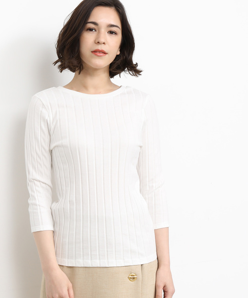 SALON adam et rope'（サロン アダム エ ロペ）の「【2WAY】ワイドテレコバックレースアッププルオーバー（Tシャツ/カットソー・レディース・チャコールグレー/オフホワイト/ベージュ・FREE）」の6枚目の写真