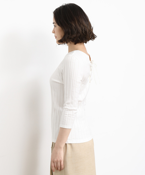 SALON adam et rope'（サロン アダム エ ロペ）の「【2WAY】ワイドテレコバックレースアッププルオーバー（Tシャツ/カットソー・レディース・チャコールグレー/オフホワイト/ベージュ・FREE）」の7枚目の写真