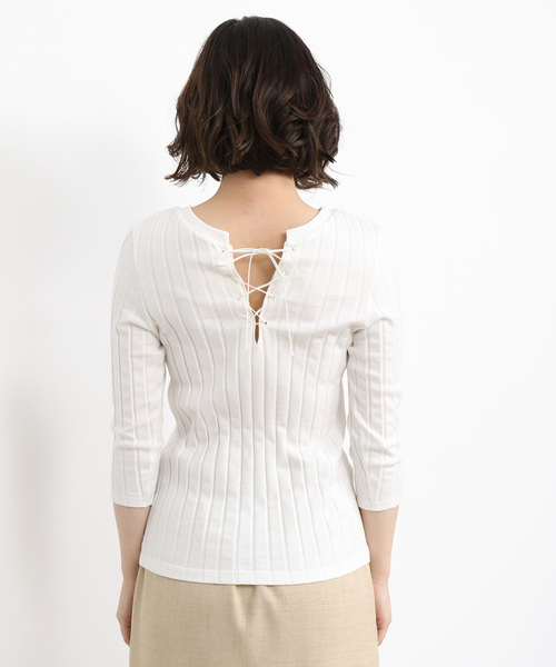SALON adam et rope'(サロン アダム エ ロペ)の「【2WAY】ワイドテレコバックレースアッププルオーバー(Tシャツ/カットソー・レディース・チャコールグレー/オフホワイト/ベージュ・FREE)」の8枚目の写真