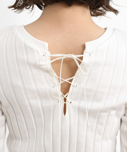 SALON adam et rope'（サロン アダム エ ロペ）の「【2WAY】ワイドテレコバックレースアッププルオーバー（Tシャツ/カットソー・レディース・チャコールグレー/オフホワイト/ベージュ・FREE）」の12枚目の写真