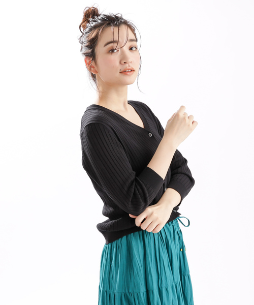 DISCOAT（ディスコート）の「リネンタッチリブカーディガン5分袖（カーディガン/ボレロ・レディース・ブラック/パープル/ライトグレー/グリーン/グレー系その他/オレンジ/オフホワイト・MEDIUM/LARGE）」の12枚目の写真