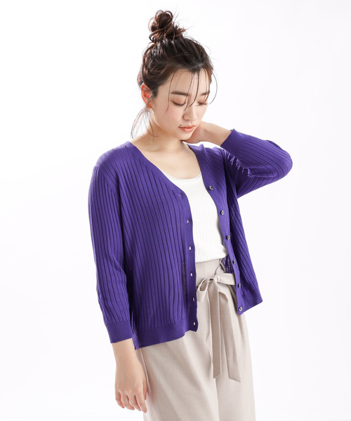 DISCOAT（ディスコート）の「リネンタッチリブカーディガン5分袖（カーディガン/ボレロ・レディース・ブラック/パープル/ライトグレー/グリーン/グレー系その他/オレンジ/オフホワイト・MEDIUM/LARGE）」の15枚目の写真