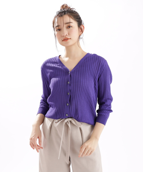 DISCOAT（ディスコート）の「リネンタッチリブカーディガン5分袖（カーディガン/ボレロ・レディース・ブラック/パープル/ライトグレー/グリーン/グレー系その他/オレンジ/オフホワイト・MEDIUM/LARGE）」の16枚目の写真