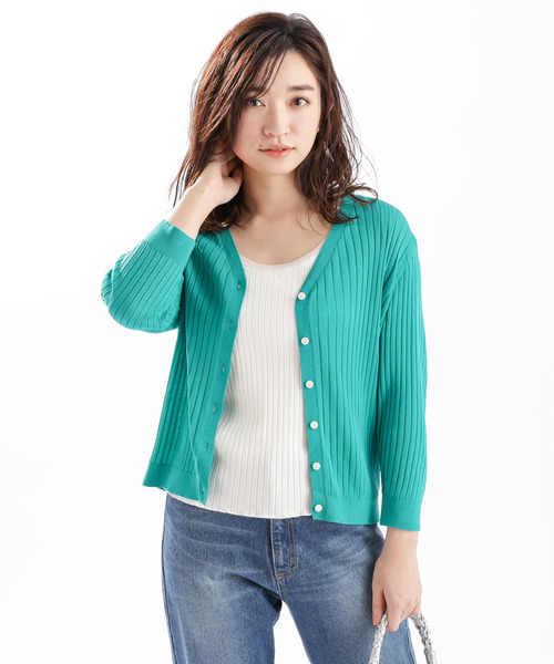 DISCOAT（ディスコート）の「リネンタッチリブカーディガン5分袖（カーディガン/ボレロ・レディース・ブラック/パープル/ライトグレー/グリーン/グレー系その他/オレンジ/オフホワイト・MEDIUM/LARGE）」の19枚目の写真