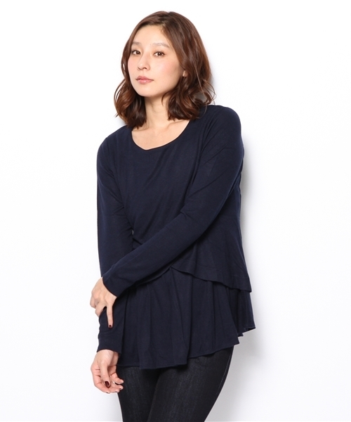 PLST(プラステ)の「アシンメトリーレイヤードぺプラムカットソー(Tシャツ/カットソー・レディース・グレー/ネイビー・2)」の1枚目の写真