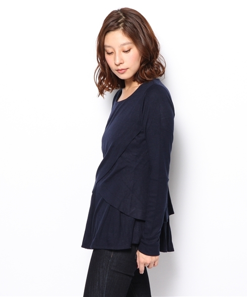 PLST(プラステ)の「アシンメトリーレイヤードぺプラムカットソー(Tシャツ/カットソー・レディース・グレー/ネイビー・2)」の4枚目の写真