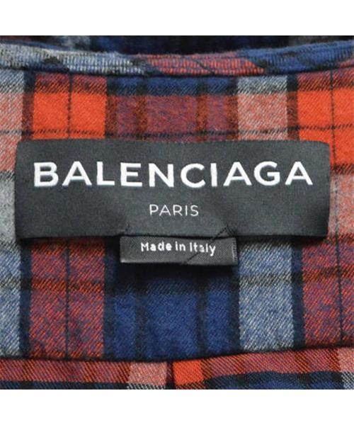 【新品同様】BALENCIAGA オーバーサイズ半袖チェックシャツ BALENCIAGA(バレンシアガ) チェックシャツ691258 691258 レッド