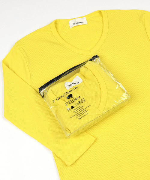 Rocky Monroe（ロッキーモンロー）の「Vネック7分袖テレコカットソー（Tシャツ/カットソー・メンズ・ブラック/レッド/イエロー/ダークブルー/オフホワイト/ブルー/グレー/オリーブ/モカ/チャコール・M/XL/L）」の10枚目の写真