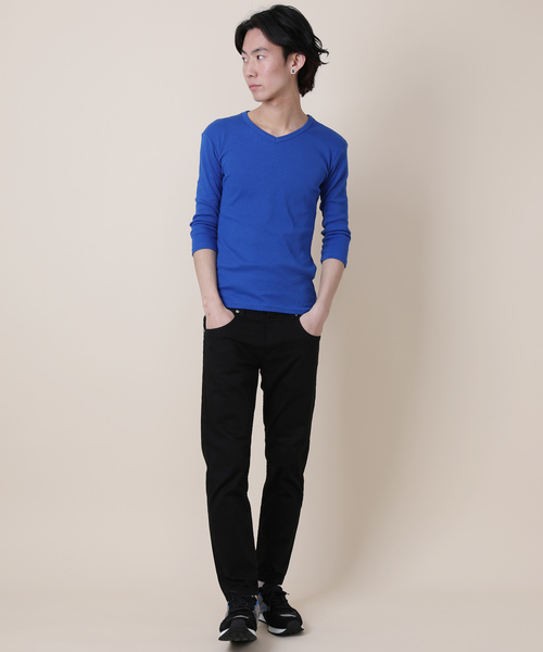 Rocky Monroe（ロッキーモンロー）の「Vネック7分袖テレコカットソー（Tシャツ/カットソー・メンズ・ブラック/レッド/イエロー/ダークブルー/オフホワイト/ブルー/グレー/オリーブ/モカ/チャコール・M/XL/L）」の19枚目の写真