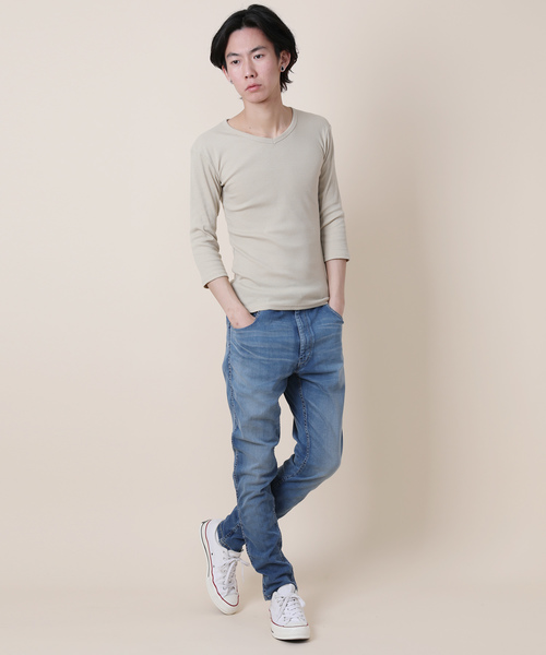 Rocky Monroe（ロッキーモンロー）の「Vネック7分袖テレコカットソー（Tシャツ/カットソー・メンズ・ブラック/レッド/イエロー/ダークブルー/オフホワイト/ブルー/グレー/オリーブ/モカ/チャコール・M/XL/L）」の20枚目の写真