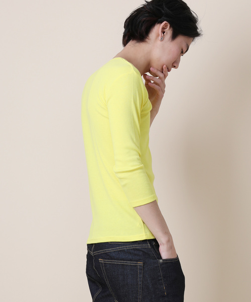 Rocky Monroe（ロッキーモンロー）の「Vネック7分袖テレコカットソー（Tシャツ/カットソー・メンズ・ブラック/レッド/イエロー/ダークブルー/オフホワイト/ブルー/グレー/オリーブ/モカ/チャコール・M/XL/L）」の14枚目の写真