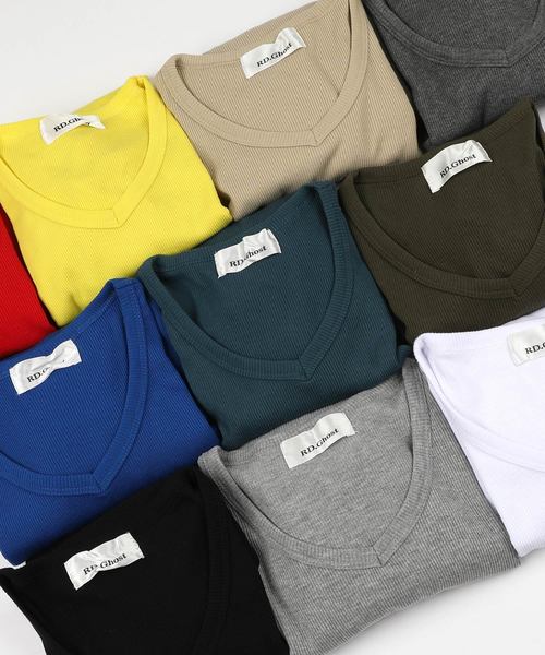 Rocky Monroe（ロッキーモンロー）の「Vネック7分袖テレコカットソー（Tシャツ/カットソー・メンズ・ブラック/レッド/イエロー/ダークブルー/オフホワイト/ブルー/グレー/オリーブ/モカ/チャコール・M/XL/L）」の16枚目の写真