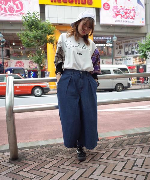 rovtski(ロフトスキー)の「【ビッグシルエット】JERZY CHECK MIX MIX DORMAN SHIRT/オーバーサイズ ジャージーチェックミックスドルマンTシャツ(Tシャツ/カットソー・レディース・パープル系その他/イエロー系その他/レッド系その他・FREE)」の6枚目の写真