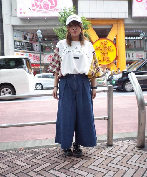 rovtski(ロフトスキー)の「【ビッグシルエット】JERZY CHECK MIX MIX DORMAN SHIRT/オーバーサイズ ジャージーチェックミックスドルマンTシャツ(Tシャツ/カットソー・レディース・パープル系その他/イエロー系その他/レッド系その他・FREE)」の7枚目の写真