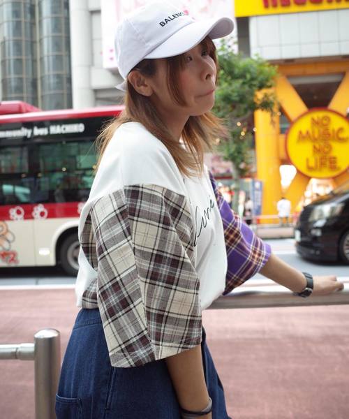 rovtski(ロフトスキー)の「【ビッグシルエット】JERZY CHECK MIX MIX DORMAN SHIRT/オーバーサイズ ジャージーチェックミックスドルマンTシャツ(Tシャツ/カットソー・レディース・パープル系その他/イエロー系その他/レッド系その他・FREE)」の10枚目の写真