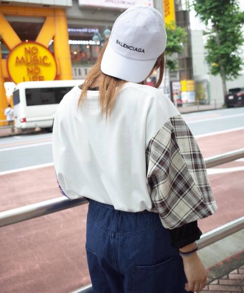 rovtski(ロフトスキー)の「【ビッグシルエット】JERZY CHECK MIX MIX DORMAN SHIRT/オーバーサイズ ジャージーチェックミックスドルマンTシャツ(Tシャツ/カットソー・レディース・パープル系その他/イエロー系その他/レッド系その他・FREE)」の12枚目の写真