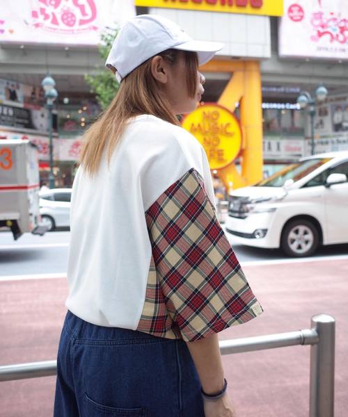 rovtski(ロフトスキー)の「【ビッグシルエット】JERZY CHECK MIX MIX DORMAN SHIRT/オーバーサイズ ジャージーチェックミックスドルマンTシャツ(Tシャツ/カットソー・レディース・パープル系その他/イエロー系その他/レッド系その他・FREE)」の14枚目の写真