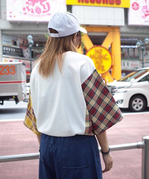 rovtski(ロフトスキー)の「【ビッグシルエット】JERZY CHECK MIX MIX DORMAN SHIRT/オーバーサイズ ジャージーチェックミックスドルマンTシャツ(Tシャツ/カットソー・レディース・パープル系その他/イエロー系その他/レッド系その他・FREE)」の15枚目の写真