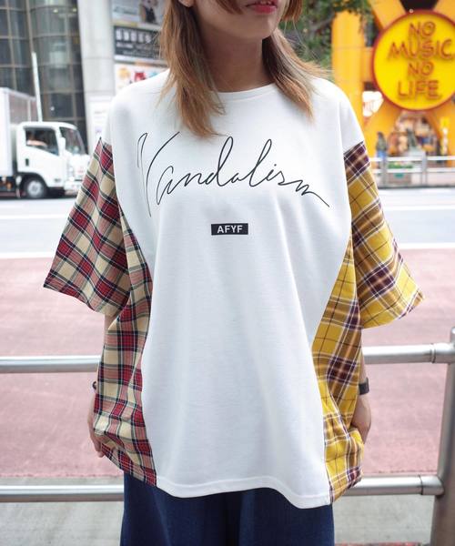 rovtski(ロフトスキー)の「【ビッグシルエット】JERZY CHECK MIX MIX DORMAN SHIRT/オーバーサイズ ジャージーチェックミックスドルマンTシャツ(Tシャツ/カットソー・レディース・パープル系その他/イエロー系その他/レッド系その他・FREE)」の16枚目の写真