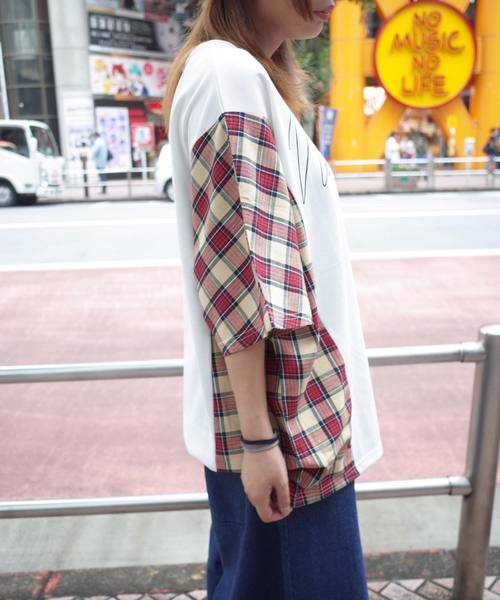 rovtski(ロフトスキー)の「【ビッグシルエット】JERZY CHECK MIX MIX DORMAN SHIRT/オーバーサイズ ジャージーチェックミックスドルマンTシャツ(Tシャツ/カットソー・レディース・パープル系その他/イエロー系その他/レッド系その他・FREE)」の18枚目の写真