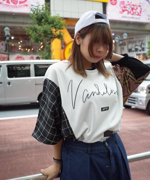 rovtski(ロフトスキー)の「【ビッグシルエット】JERZY CHECK MIX MIX DORMAN SHIRT/オーバーサイズ ジャージーチェックミックスドルマンTシャツ(Tシャツ/カットソー・レディース・パープル系その他/イエロー系その他/レッド系その他・FREE)」の20枚目の写真