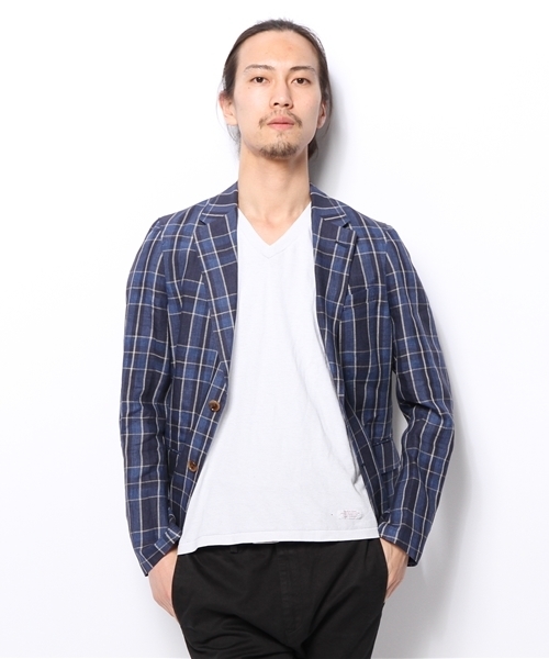 Men's Bigi ネイビー チェック ブレザー（MEN'S BIGI