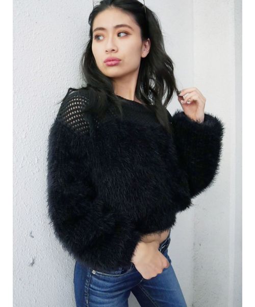 GYDA(ジェイダ)の「ドッキングシャギーニットTOPS(ニット/セーター・レディース・ブラック/ベージュ/オフホワイト・FREE)」の3枚目の写真