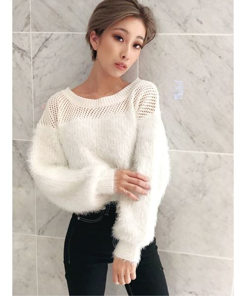 GYDA(ジェイダ)の「ドッキングシャギーニットTOPS(ニット/セーター・レディース・ブラック/ベージュ/オフホワイト・FREE)」の5枚目の写真