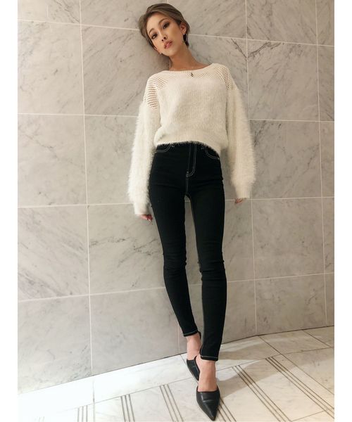 GYDA(ジェイダ)の「ドッキングシャギーニットTOPS(ニット/セーター・レディース・ブラック/ベージュ/オフホワイト・FREE)」の6枚目の写真