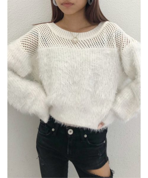 GYDA(ジェイダ)の「ドッキングシャギーニットTOPS(ニット/セーター・レディース・ブラック/ベージュ/オフホワイト・FREE)」の7枚目の写真