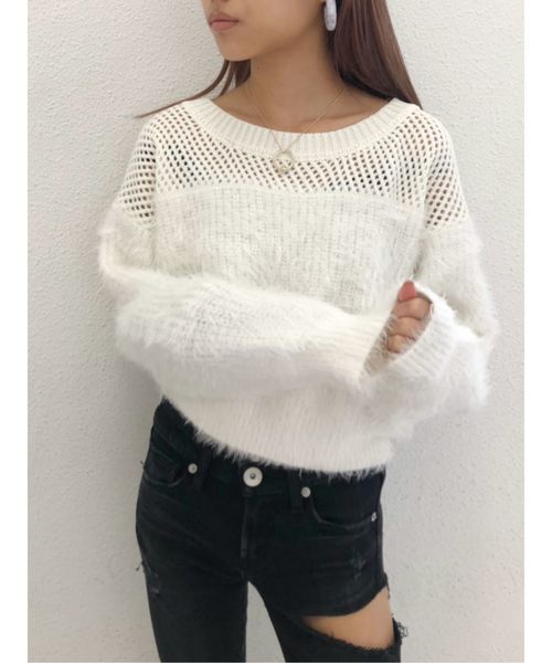GYDA(ジェイダ)の「ドッキングシャギーニットTOPS(ニット/セーター・レディース・ブラック/ベージュ/オフホワイト・FREE)」の8枚目の写真