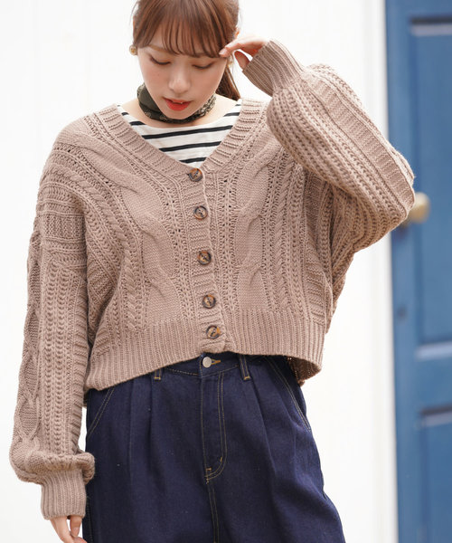 rps（アールピーエス）の「ケーブルニットショートカーディガン（カーディガン/ボレロ・レディース・アイボリー/モカ/グレイッシュベージュ・M）」の15枚目の写真