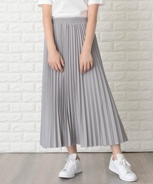 ウエストゴムプリーツシンプル無地ロング丈スカート