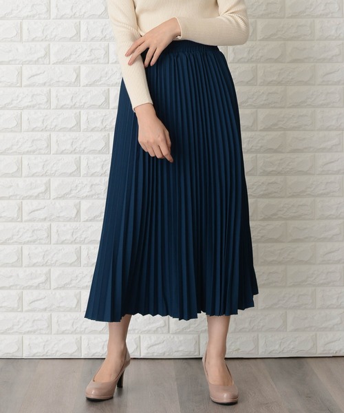 Lace Ladies（レースレディース）の「ウエストゴムプリーツシンプル無地ロング丈スカート（スカート・レディース・ブラック/ネイビー/グレー/ブルーグリーン・M/L/XL）」の4枚目の写真