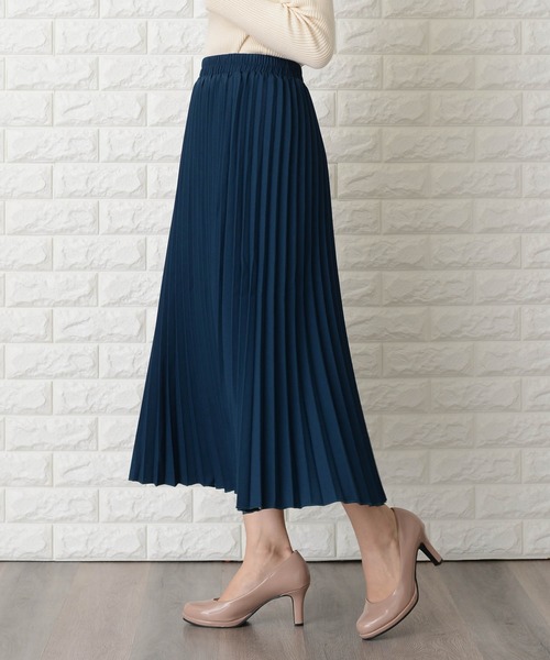 Lace Ladies（レースレディース）の「ウエストゴムプリーツシンプル無地ロング丈スカート（スカート・レディース・ブラック/ネイビー/グレー/ブルーグリーン・M/L/XL）」の15枚目の写真