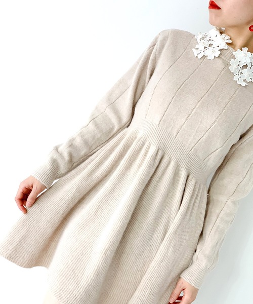 Narcissus(ナルシス)の「【cheap!!by vaNite】ミニニットワンピース(ワンピース)」|アイボリー