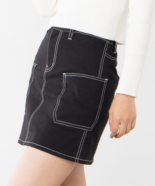 WEGO(ウィゴー)の「WEGO/【セットアップ対応商品】ステッチサイドポケットミニスカート(スカート・レディース・ブラック/ホワイト/ブラック系その他2・FREE)」の3枚目の写真