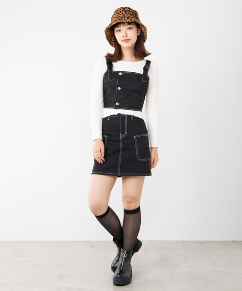 WEGO(ウィゴー)の「WEGO/【セットアップ対応商品】ステッチサイドポケットミニスカート(スカート・レディース・ブラック/ホワイト/ブラック系その他2・FREE)」の6枚目の写真