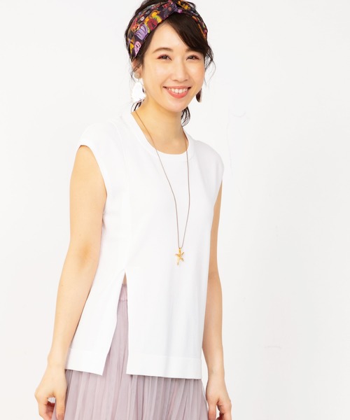 JETSET SOLO PLUS （ジェットセットソロプラス）の「サイドスリットデザインニット（ニット/セーター・レディース・ブラック/オフホワイト/カーキ/ピンク・FREE）」の2枚目の写真