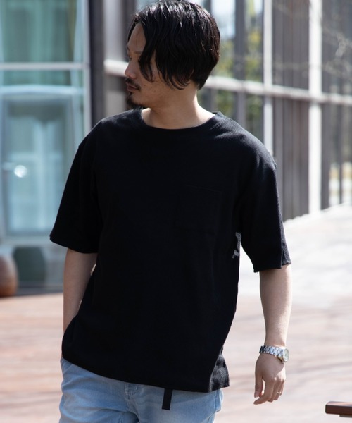 Skkone スコーネ の ワッフル ストレートヘム ロング丈 半袖 ビッグtシャツ Tシャツ カットソー Wear Skkone スコーネ の ワッフル ストレートヘム ロング丈 半袖 ビッグtシャツ Tシャツ カットソー Wear