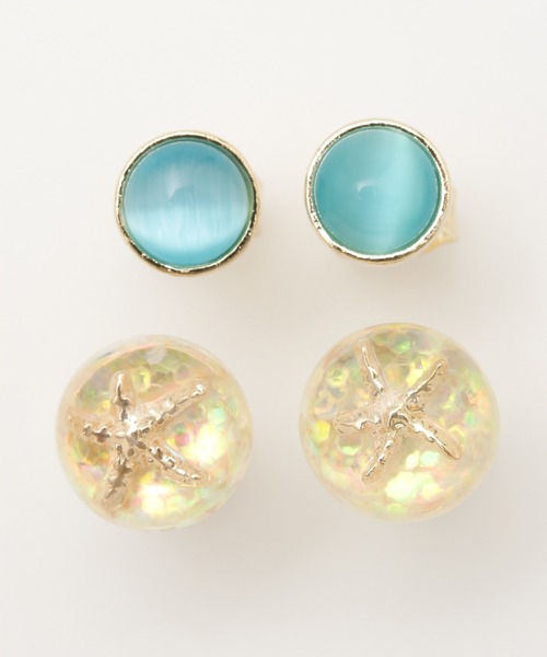 Kahiko(カヒコ)の「【Kahiko】スタフィシーピアス 4点セット(ピアス(両耳用)・レディース・ホワイト/ターコイズブルー・FREE)」の1枚目の写真