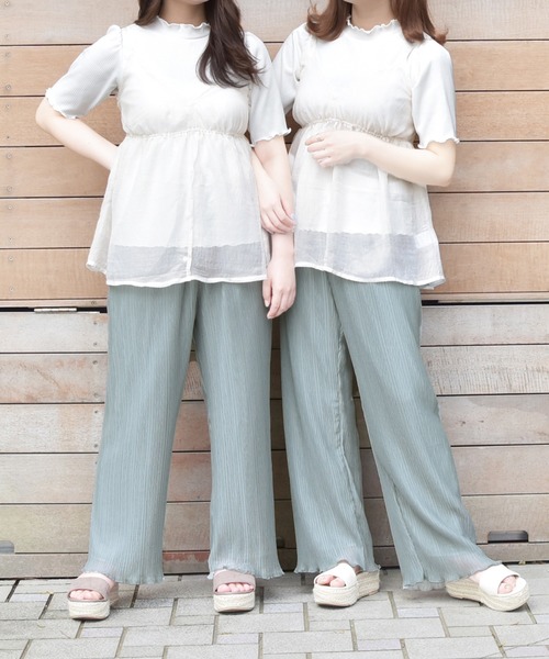 PairPair(ペアペア)の「シアーキャミ×リブTシャツセット(Tシャツ/カットソー・レディース・オフホワイト/ライトグリーン/ライトベージュ・FREE)」の4枚目の写真